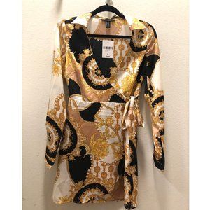 *NWT* F21 Chain/Floral Long Sleeve Wrap Dress
